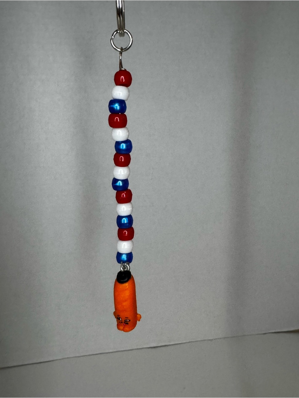 Shopkins Red White Blue Beaded Keychain with Orange Character